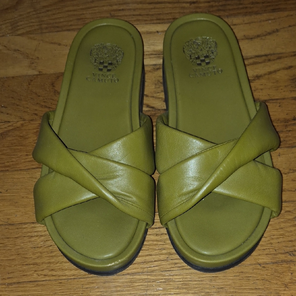 Vince Camuto Green Crisscross Slide Sandals
